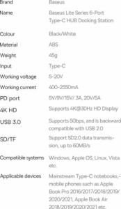 Stacja/replikator Baseus Lite Series USB-C (WKQX050102) 6