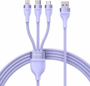 Kabel USB Baseus USB-A - USB-C + microUSB + Lightning 1.2 m Fioletowy (CASS030005) 1