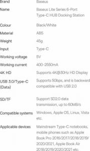 Stacja/replikator Baseus Lite Series USB-C (WKQX050002) 5