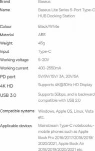 Stacja/replikator Baseus Lite Series USB-C (WKQX040002) 7