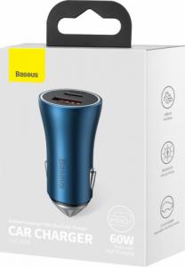 Ładowarka Baseus Ładowarka samochodowa Baseus Golden Contactor Max, USB + USB-C, 60W (niebieska) 15