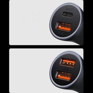 Ładowarka Baseus Ładowarka samochodowa Baseus Golden Contactor Max, USB + USB-C, 60W (niebieska) 2