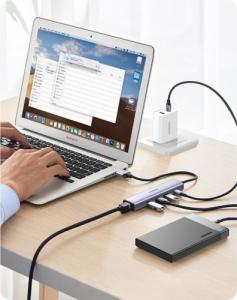 HUB USB Ugreen 1x RJ-45 1x USB-C  + 3x USB-A 3.0 (UGR1219SLV) 12