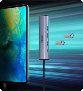 HUB USB Ugreen 1x RJ-45 1x USB-C  + 3x USB-A 3.0 (UGR1219SLV) 14