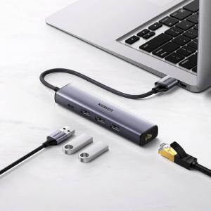 HUB USB Ugreen 1x RJ-45 1x USB-C  + 3x USB-A 3.0 (UGR1219SLV) 25