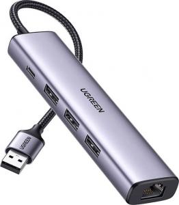 HUB USB Ugreen 1x RJ-45 1x USB-C  + 3x USB-A 3.0 (UGR1219SLV) 1