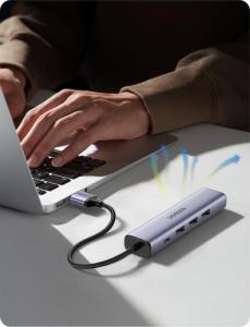 HUB USB Ugreen 1x RJ-45 1x USB-C  + 3x USB-A 3.0 (UGR1219SLV) 7