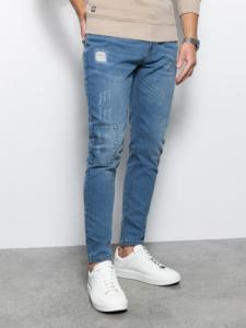 Ombre Spodnie męskie jeansowe SKINNY FIT - jasny niebieski P1060 S 1