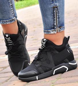 Pantofelek24 Designerskie damskie trampki sneakersy na koturnie Czarne /E1-2 9653 S797/ 41 1