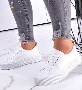 Pantofelek24 Białe sznurowane trampki na platformie /F9-3 12270 S396/ 38 3