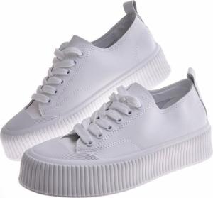 Pantofelek24 Białe sznurowane trampki na platformie /F9-3 12270 S396/ 38 4