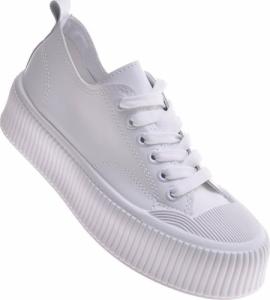 Pantofelek24 Białe sznurowane trampki na platformie /F9-3 12270 S396/ 38 5