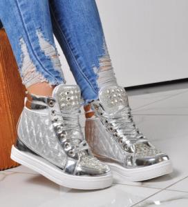 Pantofelek24 Błyszczące trampki sneakersy z kamieniami SREBRNE /E6-2 4230 T370/ 40 1