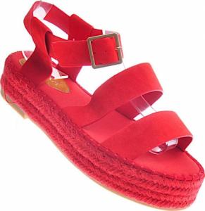 Pantofelek24 Czerwone sandały damskie espadryle na platformie /B1-3 12219 T198/ 40 1