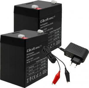 Qoltec 2x Akumulator AGM 12V 4.5Ah HQ + ładowarka 1