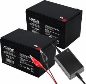 Qoltec 2x Akumulator żelowy XTREME 12V 12Ah + ładowarka 1