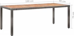vidaXL vidaXL Stół ogrodowy, 190x90x75 cm, rattan PE i drewno akacjowe, szary 4