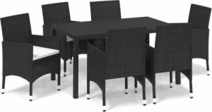 vidaXL vidaXL 7-cz. zestaw mebli ogrodowych z poduszkami, polirattan, czarny 2