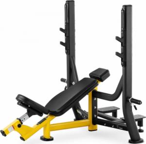 Gymrex Ławka ławeczka treningowa skośna pod sztangę do wyciskania głową w górę czarno-żółta 2