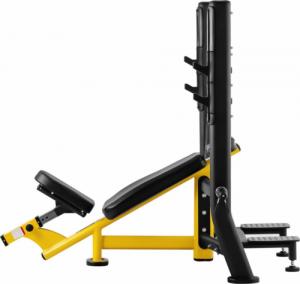 Gymrex Ławka ławeczka treningowa skośna pod sztangę do wyciskania głową w górę czarno-żółta 4