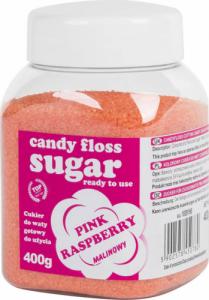 GSG24 Kolorowy cukier do waty cukrowej różowy o smaku malinowym 400g Kolorowy cukier do waty cukrowej różowy o smaku malinowym 400g 1