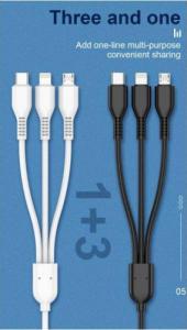 Kabel USB Jellico USB-A - USB-C + microUSB + Lightning 1.2 m Czarny (6973771101532) 2