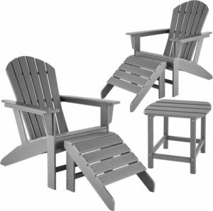 Tectake 2 krzesła ogrodowe ze stolikiem i podnóżkiem - jasnoszary 1