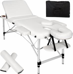 Tectake 3-strefowy stół do masażu z 5cm wyściółką, wałkami i ramą aluminiową - biały 1