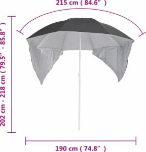 vidaXL vidaXL Parasol plażowy ze ściankami bocznymi, antracytowy, 215 cm 9