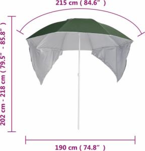 vidaXL vidaXL Parasol plażowy ze ściankami bocznymi, zielony, 215 cm 9
