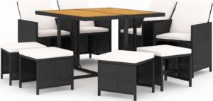 vidaXL vidaXL 9-cz. zestaw mebli ogrodowych z poduszkami, polirattan, czarny 2
