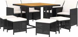 vidaXL vidaXL 9-cz. zestaw mebli ogrodowych z poduszkami, polirattan, czarny 3