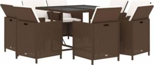 vidaXL vidaXL 9-cz. zestaw mebli ogrodowych z poduszkami, polirattan, brązowy 3
