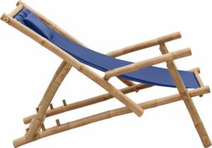 vidaXL Leżak z bambusa i granatowego płótna 4