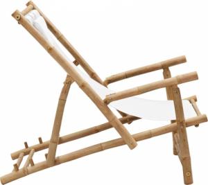 vidaXL Leżak z bambusa i kremowego płótna 3