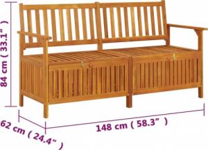 vidaXL Ławka ze schowkiem i poduszką, 148 cm, drewno akacjowe 8