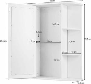 Costway Szafka łazienkowa z lustrem 60 x 16,5 x 70,5 cm 3