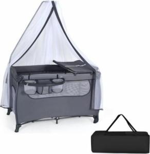 Costway Dwupoziomowe łóżeczko z matą do przewijania dziecka z moskitierą i kółkami oraz torbą do przenoszenia 1