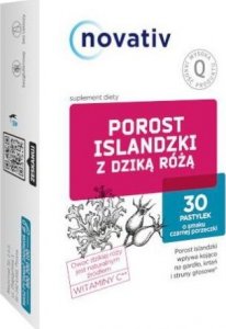 Medicinae Novativ Porost Islandzki z dziką różą o smaku czarnej porzeczki, 30 pastylek do ssania - Długi termin ważności! 1