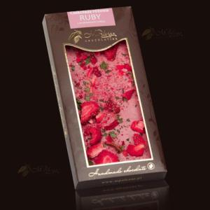 M.Pelczar Chocolatier Czekolada różowa RUBY z truskawkami i miętą 1