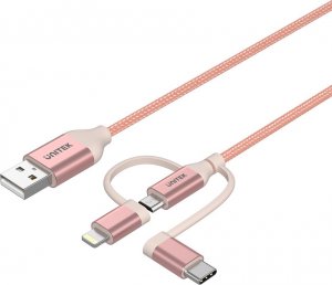 Kabel USB Unitek USB-A - USB-C + microUSB + Lightning 1 m Różowy (Y-C4036ARG) 1