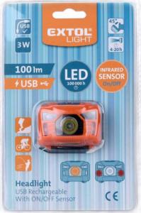Latarka czołowa Extol Latarka czołowa LED akumulator 1200 mAh czujnik ruchu 3W 100 lm Extol 3