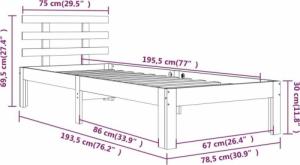 vidaXL vidaXL Rama łóżka, biała, lite drewno, 75x190 cm, pojedyncza 8