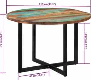 vidaXL vidaXL Stół do jadalni, 110x75 cm, lite drewno z odzysku 7