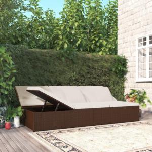 vidaXL vidaXL Rozkładane łóżko ogrodowe z poduszką, polirattan, brązowe 1