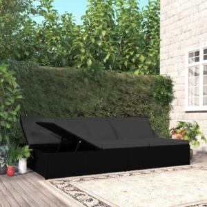 vidaXL vidaXL Rozkładane łóżko ogrodowe z poduszką, polirattan, czarne 1