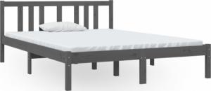 vidaXL Rama łóżka, szara, lite drewno, 135x190 cm, podwójna 2