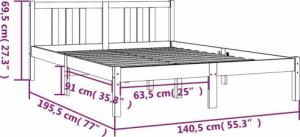vidaXL Rama łóżka, szara, lite drewno, 135x190 cm, podwójna 9