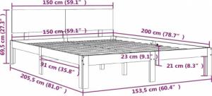 vidaXL Rama łóżka, biała, lite drewno sosnowe, 150x200 cm, King Size 8