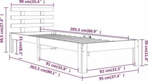 vidaXL Rama łóżka, biała, lite drewno, 90 x 200 cm 8